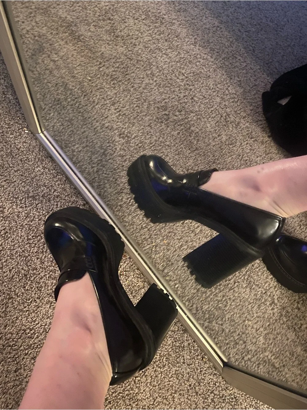 Steve Madden Kimberley Black Patent Platform Penny Loafers Size 7